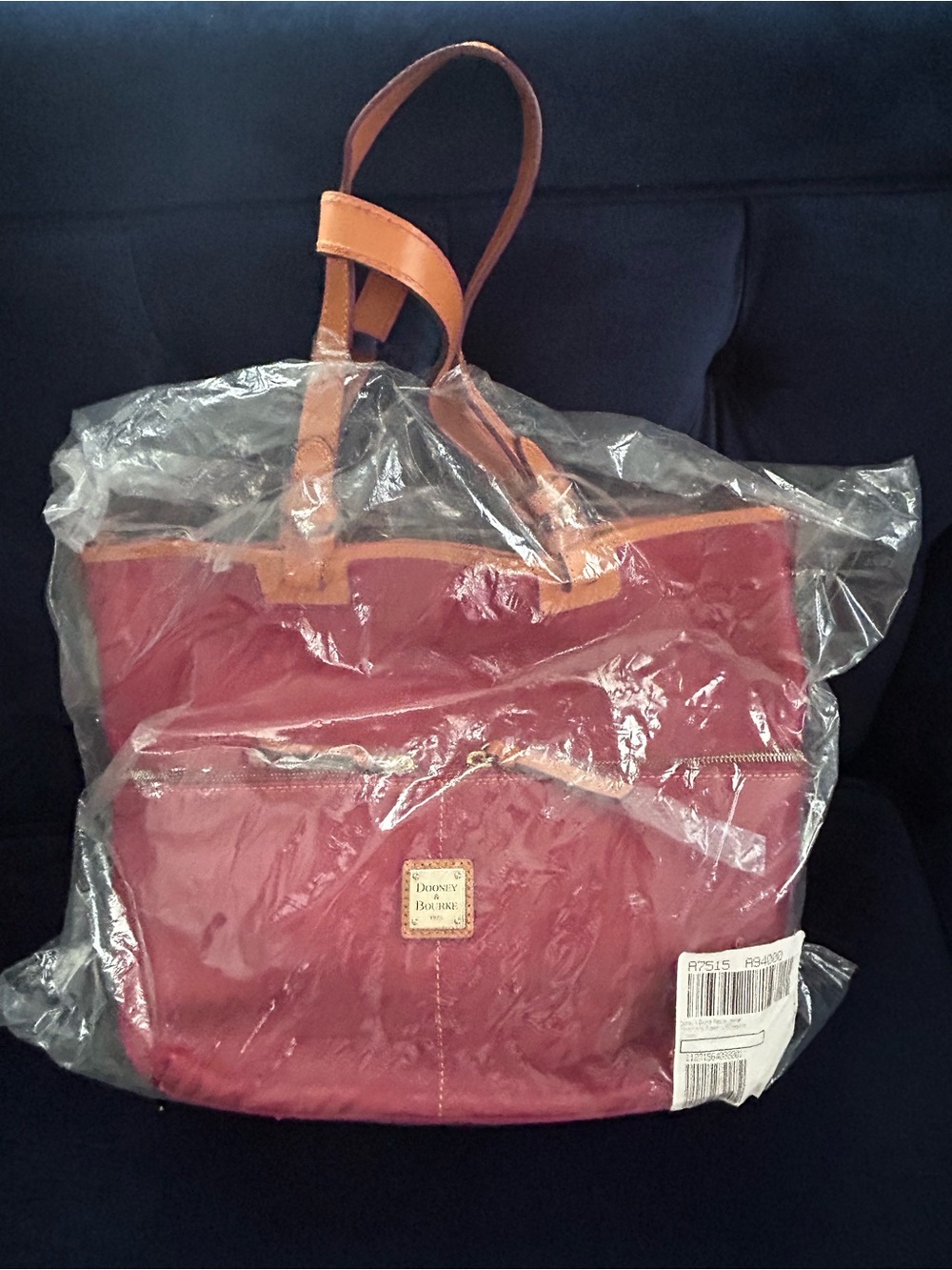 Dooney Crimson Red Tote with Tan Leather Handles (New, never used!)